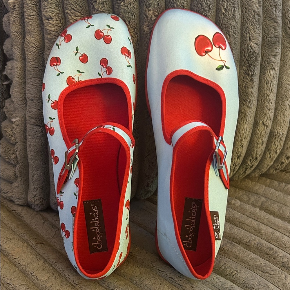 Chocolates! White and Red Cherry Mary Jane Flats
